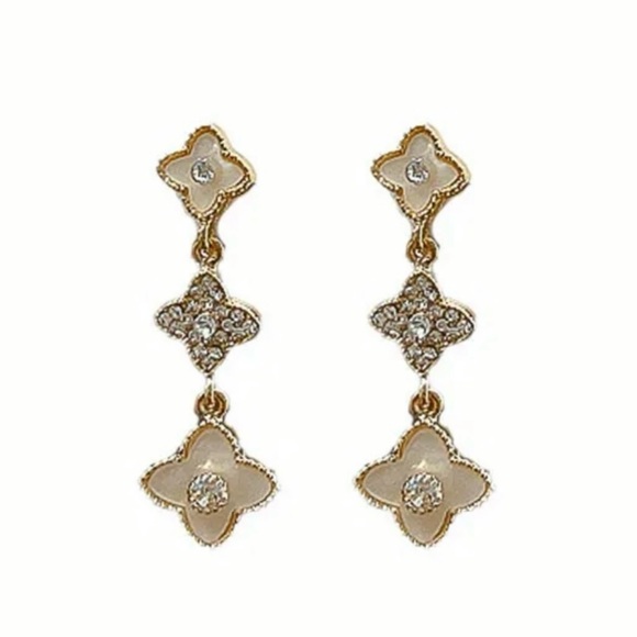 Chic Gold and White Crystal Drop Earrings - Picture 5 of 5
